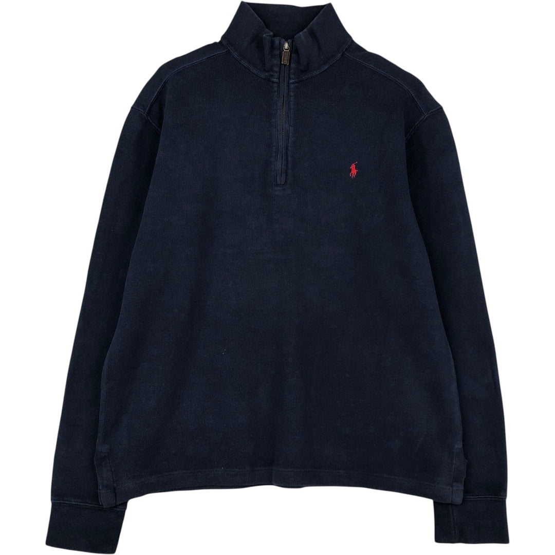 Ralph Lauren POLO by Ralph Lauren Half-Zip Sweatshirt, Men's M cotton navy blue type Vintage Second Hand