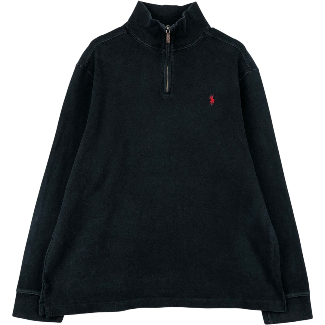 Ralph Lauren POLO by Ralph Lauren Half-Zip Sweatshirt, Men's XL cotton black type Vintage Second Hand