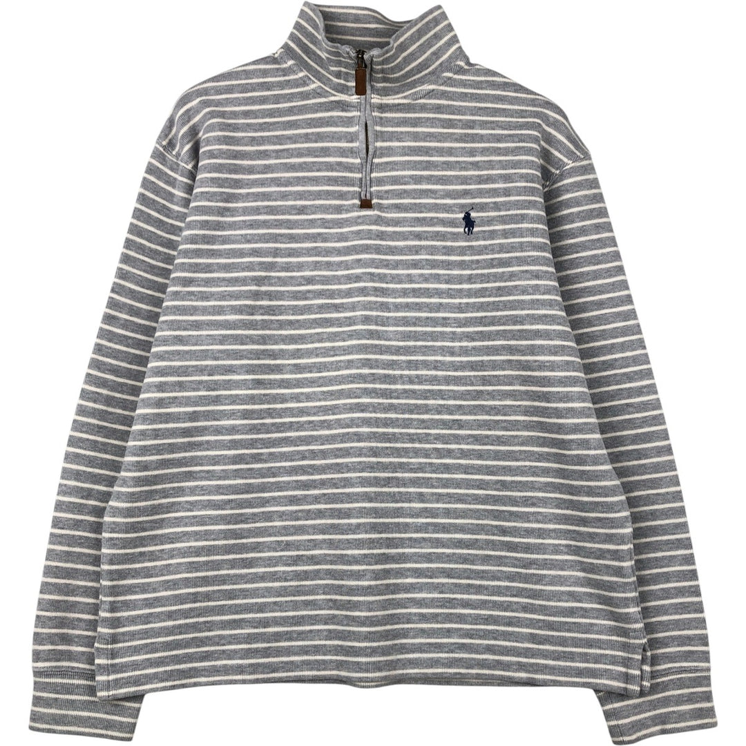 Ralph Lauren POLO RALPH LAUREN Striped Pattern Half-Zip Sweatshirt (Men's Size M) cotton gray type Vintage Second Hand