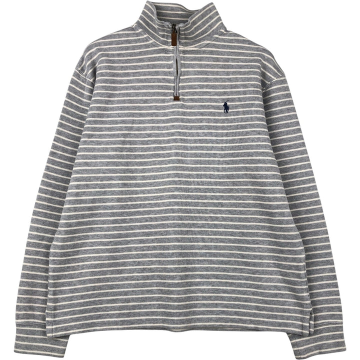 Ralph Lauren POLO RALPH LAUREN Striped Pattern Half-Zip Sweatshirt (Men's Size M) cotton gray type Vintage Second Hand