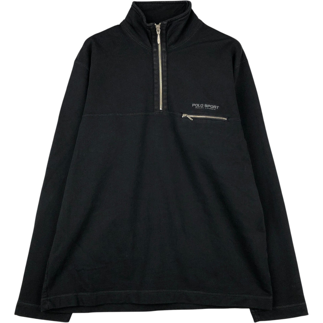 90'S Ralph Lauren POLO SPORT Half-Zip Sweatshirt, Men's Size L (approx.), Vintage cotton black type Vintage Second Hand