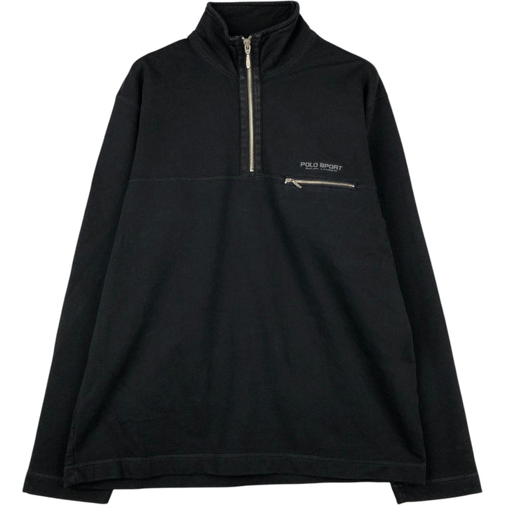 90'S Ralph Lauren POLO SPORT Half-Zip Sweatshirt, Men's Size L (approx.), Vintage cotton black type Vintage Second Hand