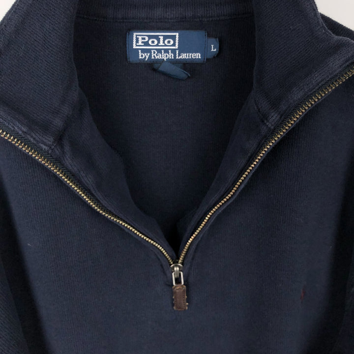 Ralph Lauren POLO by Ralph Lauren Half-Zip Sweatshirt, Men's Size L cotton navy blue type Vintage Second Hand