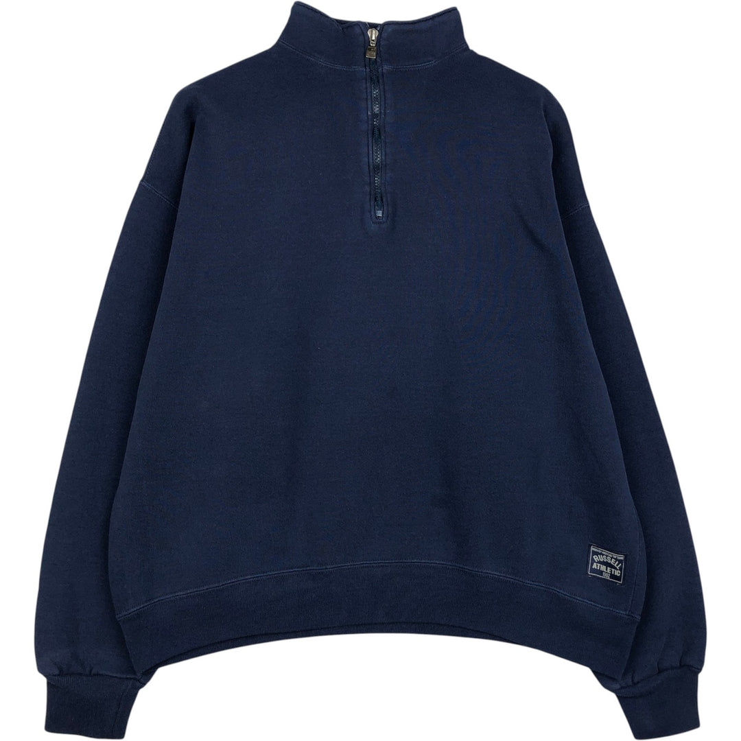 90'S Russell Half-Zip Sweatshirt, Made in USA, Men's XL, Vintage cotton navy blue type Vintage Second Hand