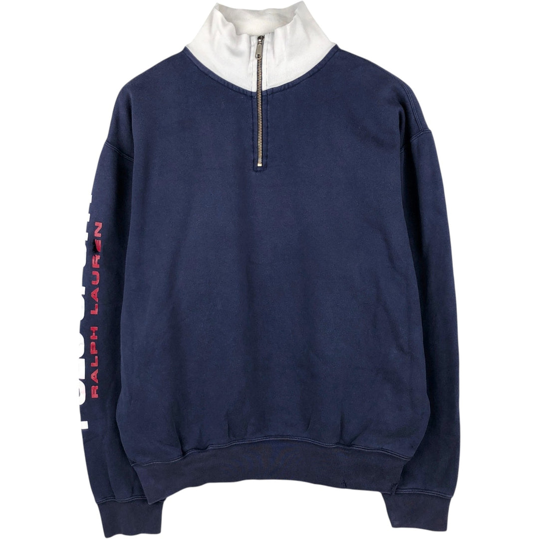 Ralph Lauren POLO SPORT half-zip sweatshirt, men's size M cotton navy blue type Vintage Second Hand