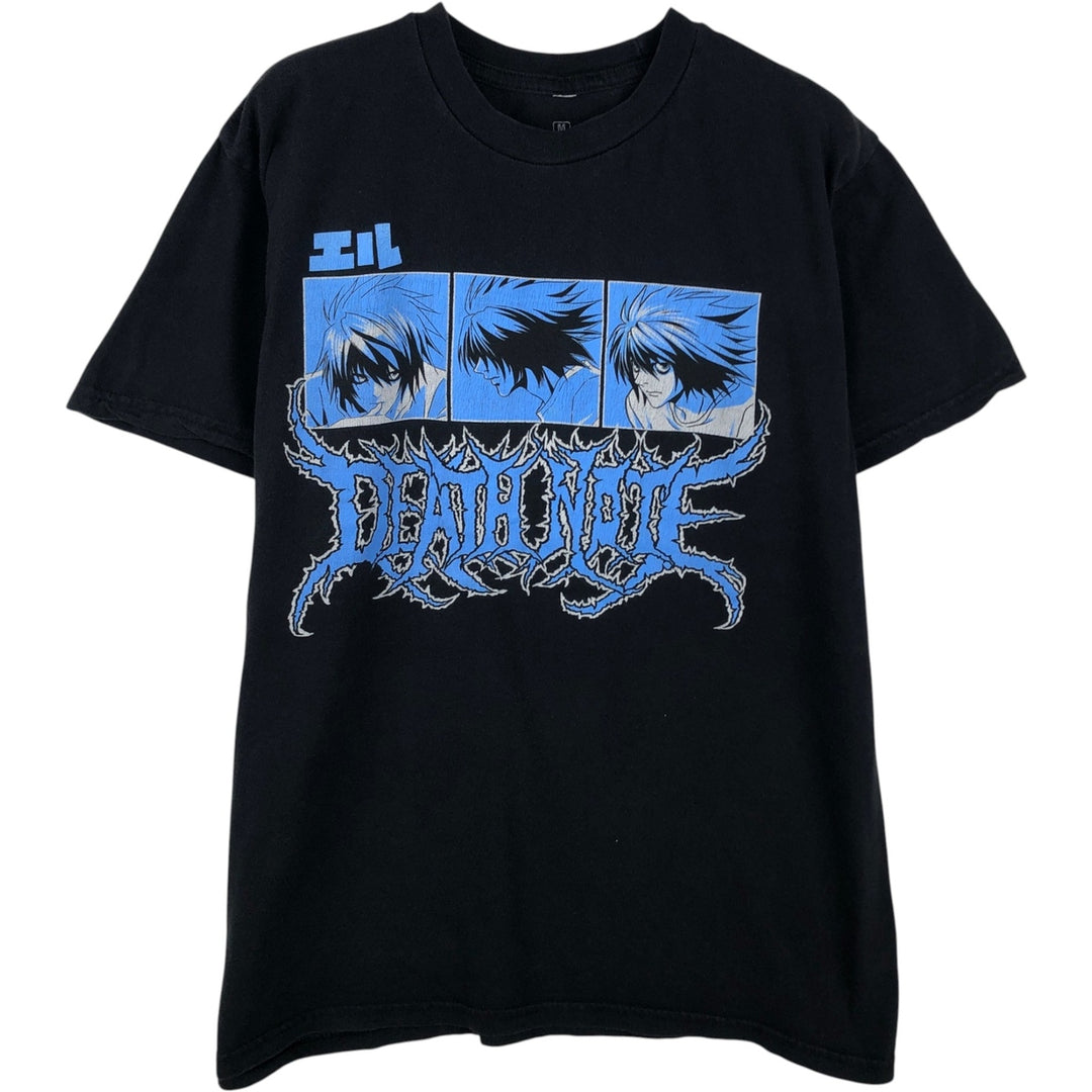 DEATH NOTE L Anime Character Print T-Shirt (Men's Size M) cotton black type Vintage Second Hand