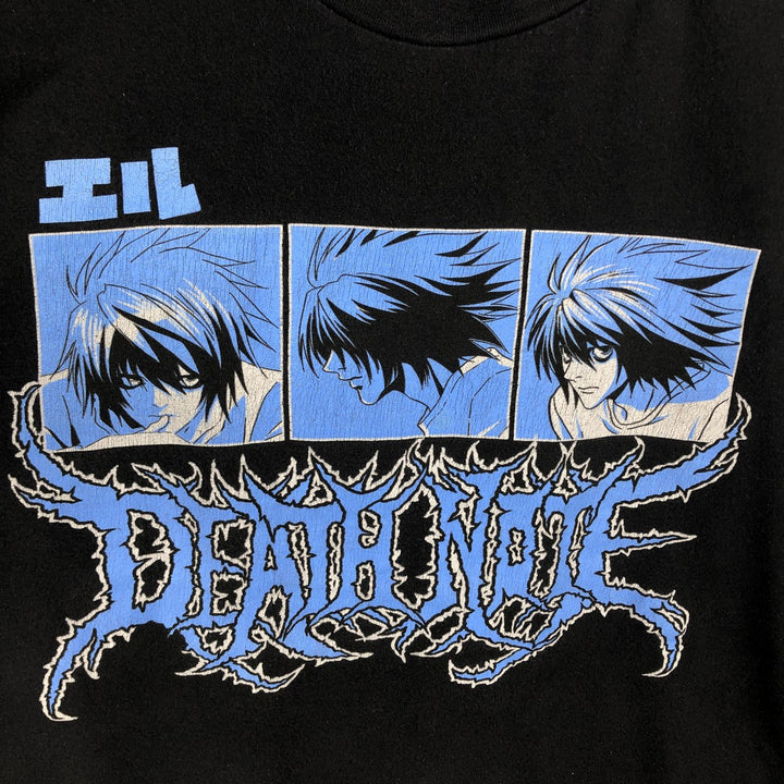 DEATH NOTE L Anime Character Print T-Shirt (Men's Size M) cotton black type Vintage Second Hand