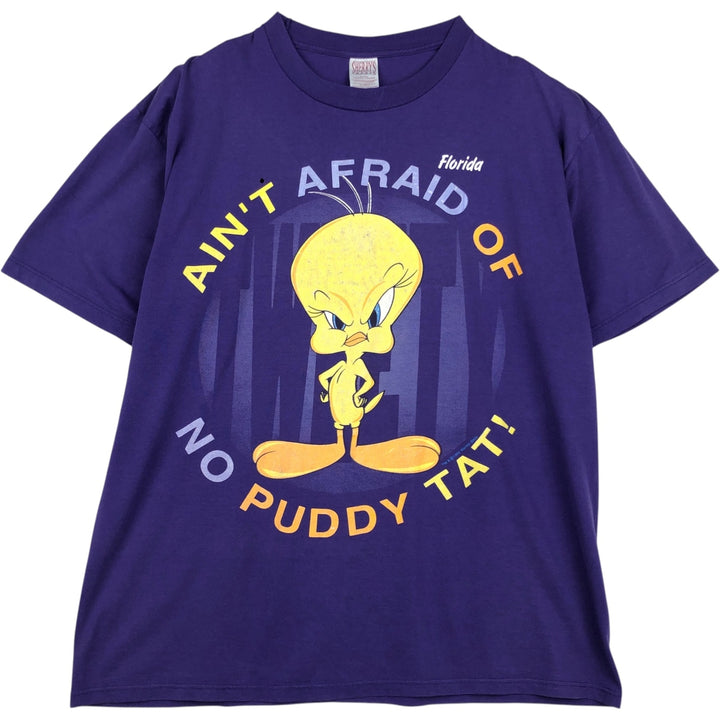 SHERRY'S LOONEY TUNES Tweety Character Print T-Shirt, Made in USA, Men's XL (approx.) polyester purple type Vintage Second Hand