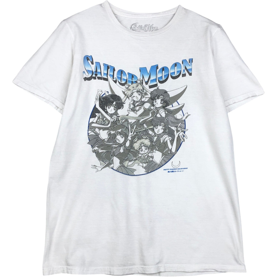Sailor Moon anime character print T-shirt, men's size M (approx.) cotton white type Vintage Second Hand