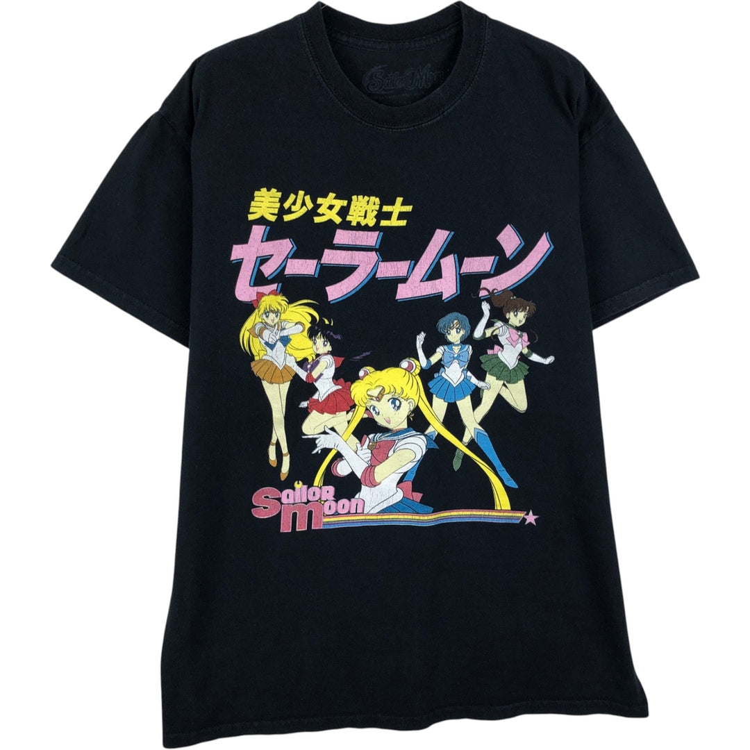 SAILOR MOON Pretty Guardian Sailor Moon Anime Character Print T-shirt Men's M size cotton black type Vintage Second Hand