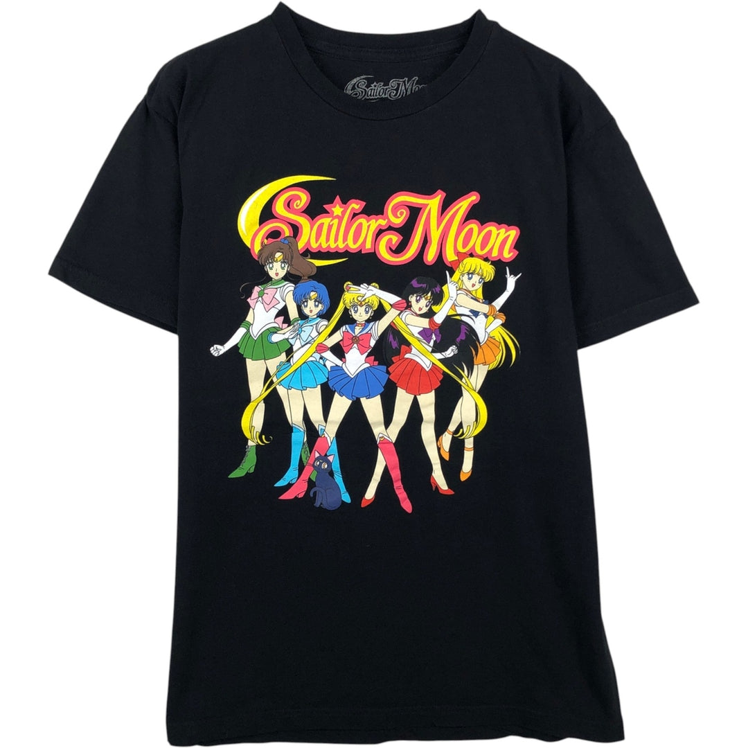 SAILOR MOON anime character print T-shirt, men's size M. cotton black type Vintage Second Hand