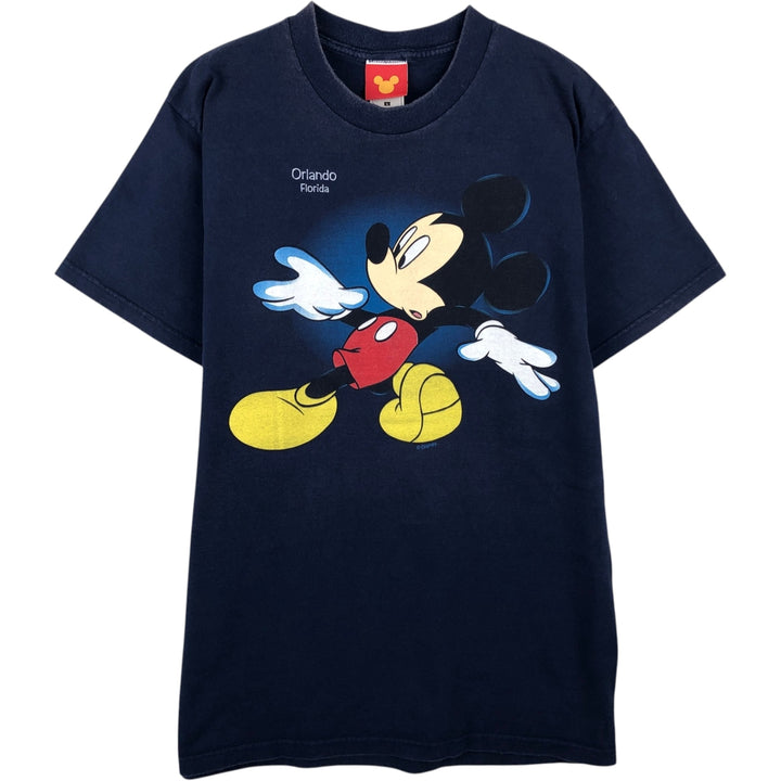MICKEY MOUSE Mickey Mouse character print T-shirt, men's size L cotton navy blue type Vintage Second Hand