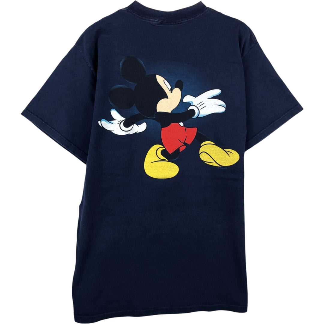 MICKEY MOUSE Mickey Mouse character print T-shirt, men's size L cotton navy blue type Vintage Second Hand