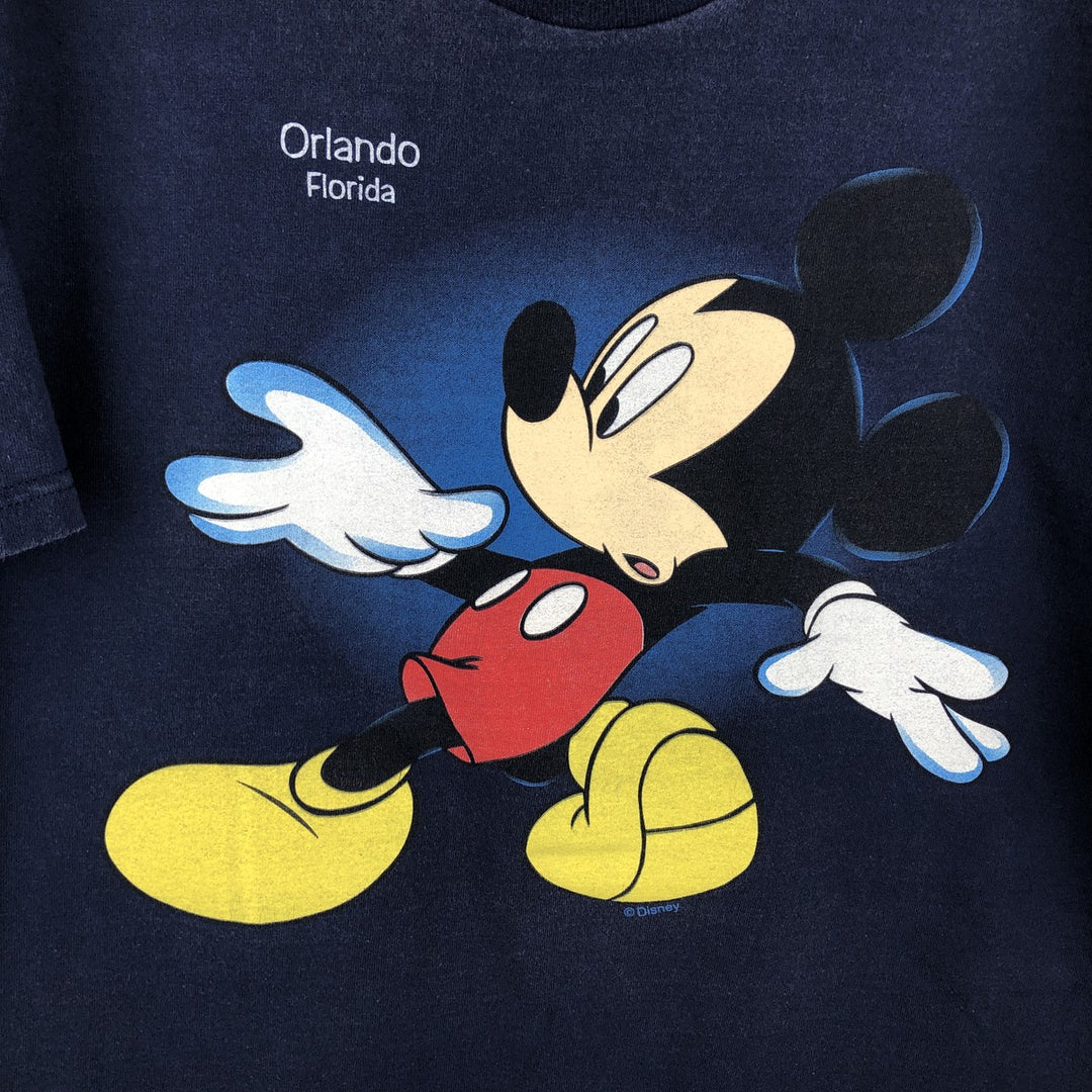 MICKEY MOUSE Mickey Mouse character print T-shirt, men's size L cotton navy blue type Vintage Second Hand