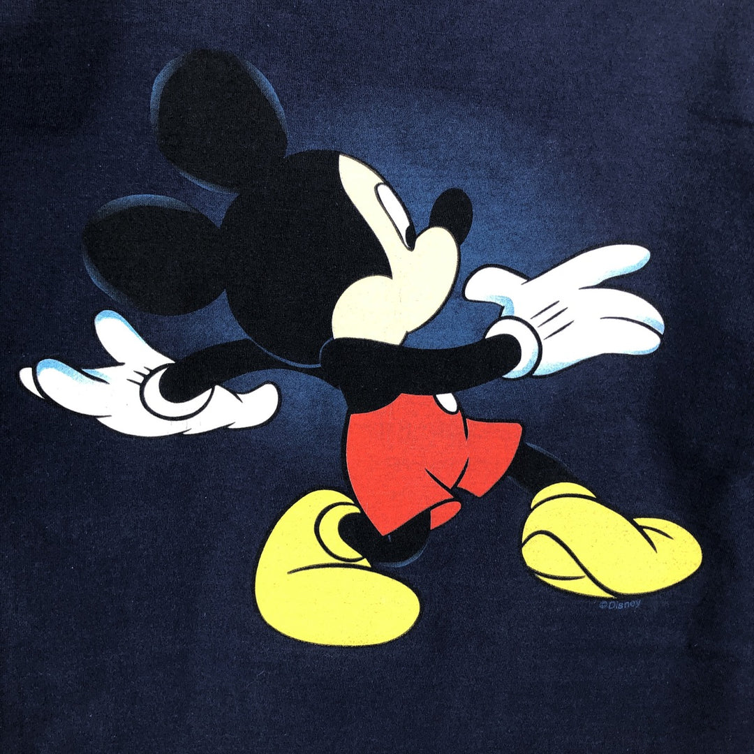 MICKEY MOUSE Mickey Mouse character print T-shirt, men's size L cotton navy blue type Vintage Second Hand