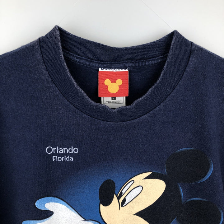 MICKEY MOUSE Mickey Mouse character print T-shirt, men's size L cotton navy blue type Vintage Second Hand
