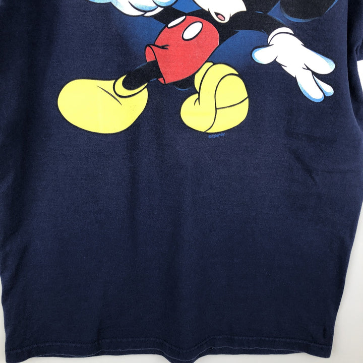 MICKEY MOUSE Mickey Mouse character print T-shirt, men's size L cotton navy blue type Vintage Second Hand