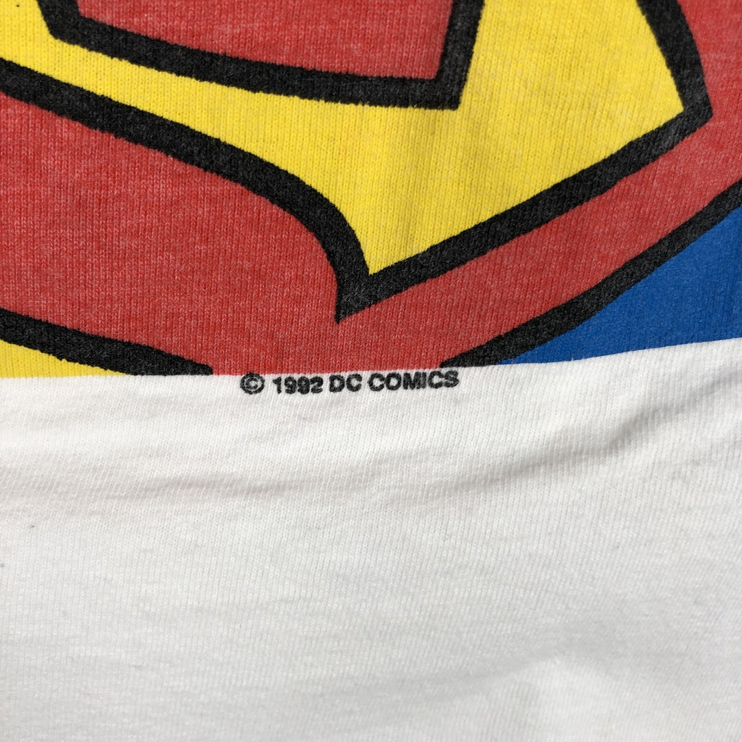 90'S TAG SUPERMAN Superman Character Print T-Shirt, Made in USA, Men's Size M (Equivalent), Vintage cotton white type Vintage Second Hand