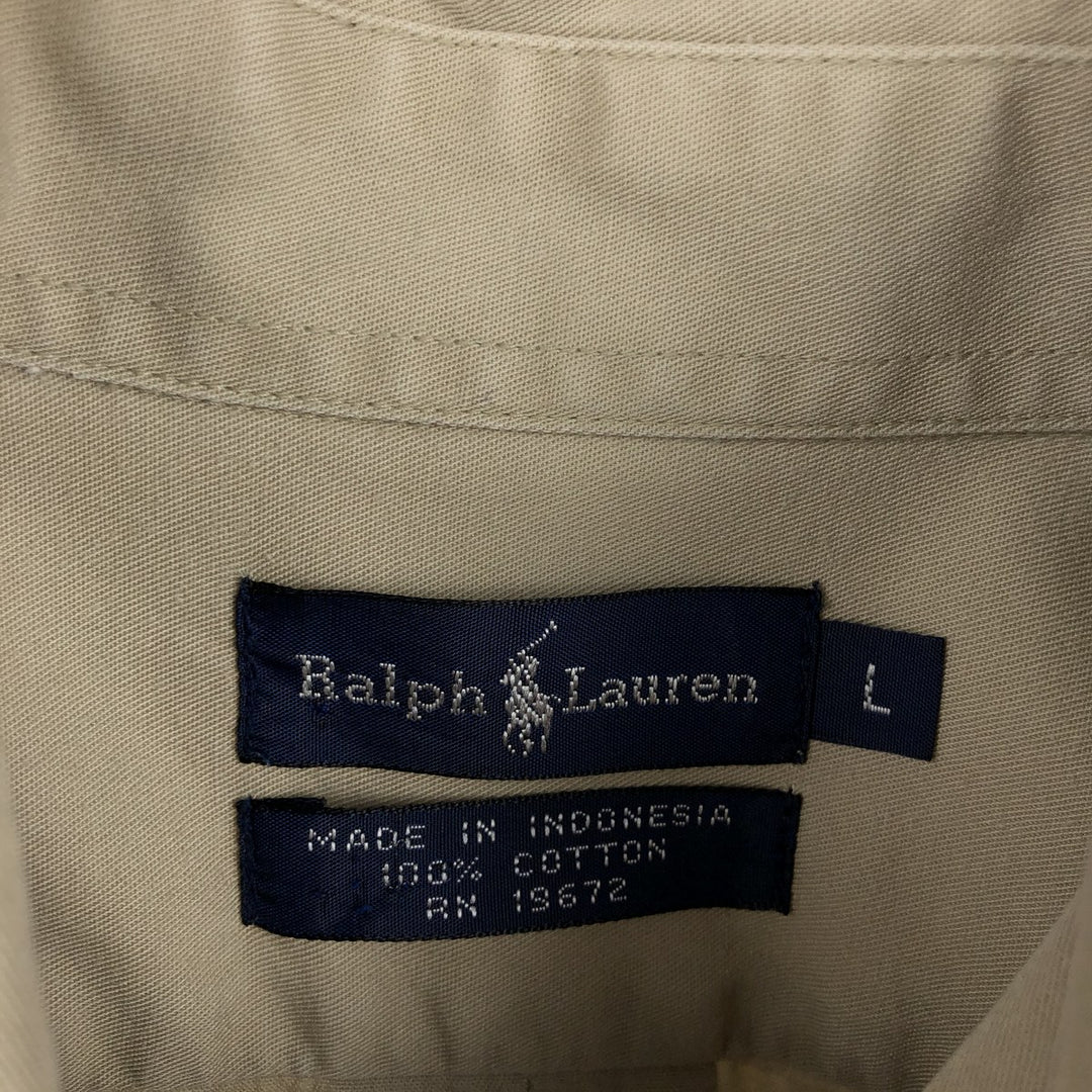 Ralph Lauren long sleeve button down shirt, men's size L cotton Beige type Vintage Second Hand