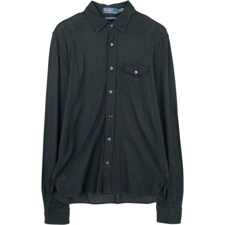 Ralph Lauren POLO by Ralph Lauren pique long-sleeved cotton shirt, men's size M (approx.) Pima Cotton black type Vintage Second Hand