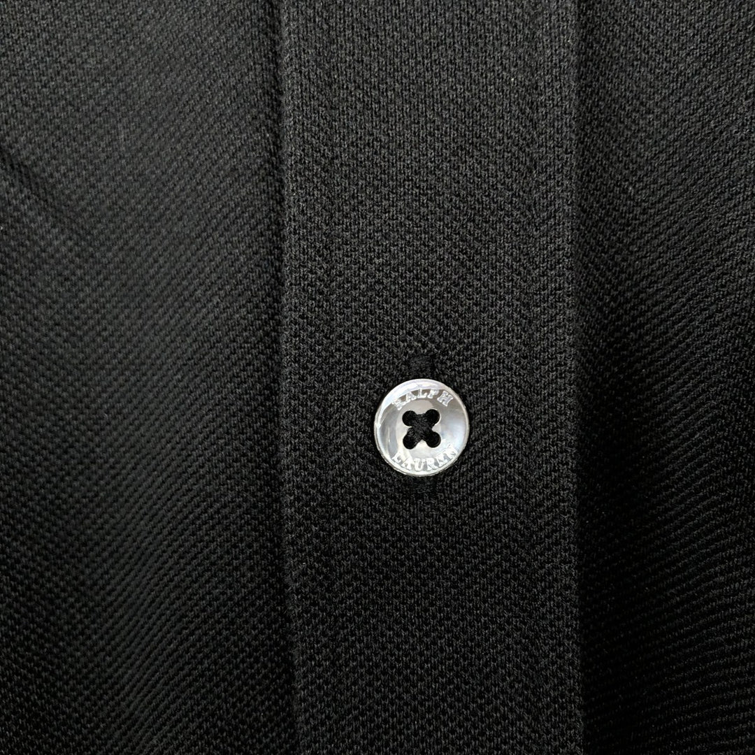 Ralph Lauren POLO by Ralph Lauren pique long-sleeved cotton shirt, men's size M (approx.) Pima Cotton black type Vintage Second Hand