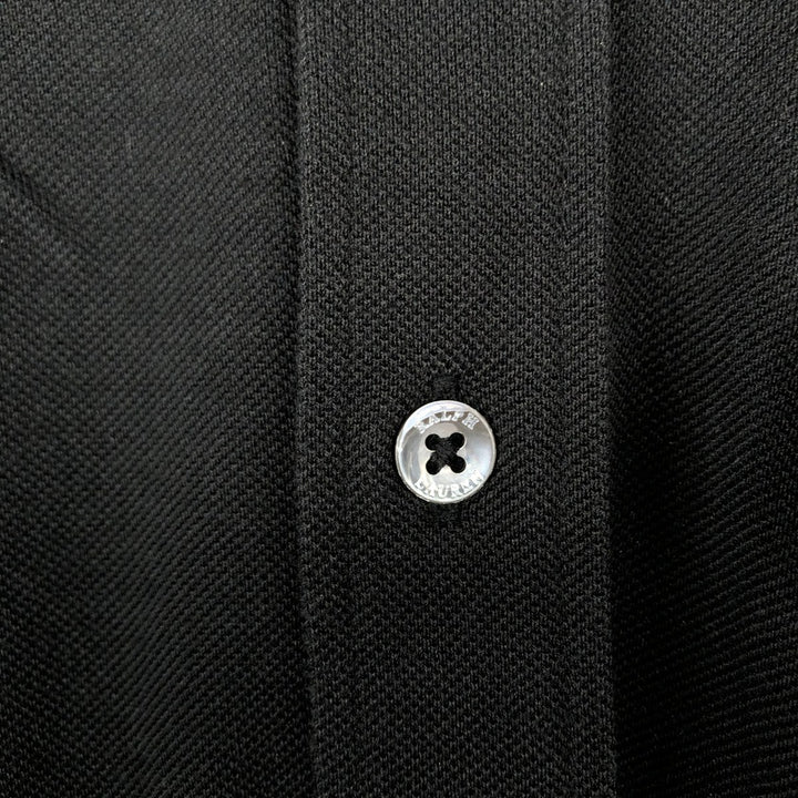 Ralph Lauren POLO by Ralph Lauren pique long-sleeved cotton shirt, men's size M (approx.) Pima Cotton black type Vintage Second Hand