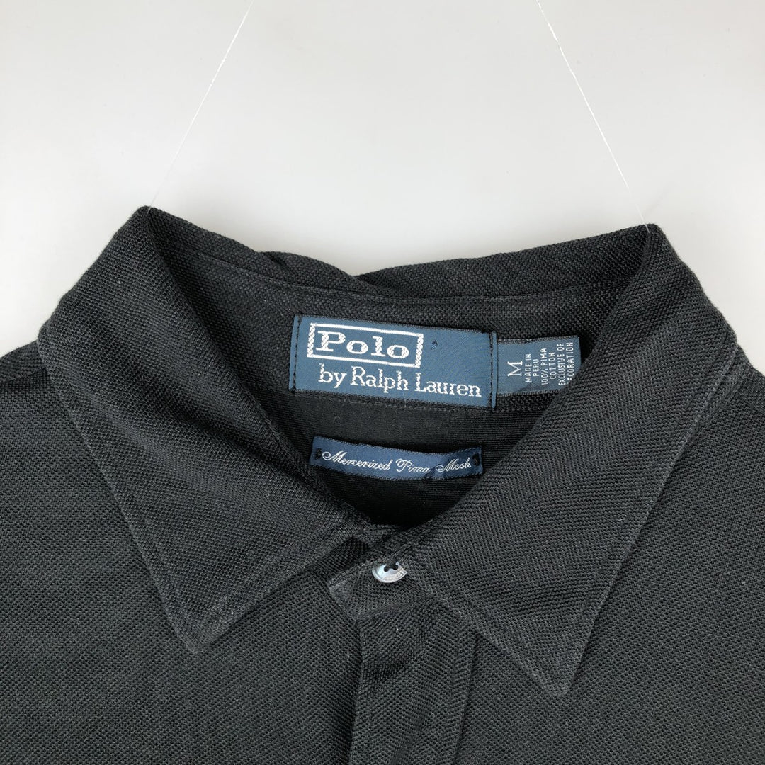 Ralph Lauren POLO by Ralph Lauren pique long-sleeved cotton shirt, men's size M (approx.) Pima Cotton black type Vintage Second Hand
