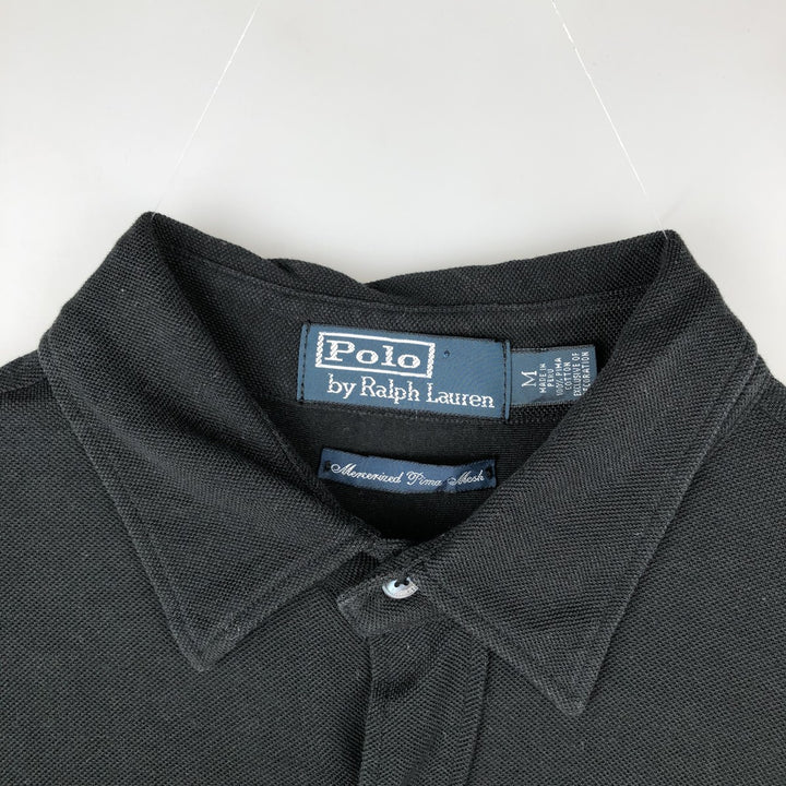 Ralph Lauren POLO by Ralph Lauren pique long-sleeved cotton shirt, men's size M (approx.) Pima Cotton black type Vintage Second Hand