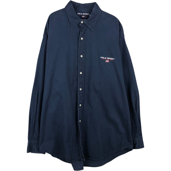 Ralph Lauren POLO SPORT long-sleeved cotton shirt, men's size L (approx.) cotton navy blue type Vintage Second Hand