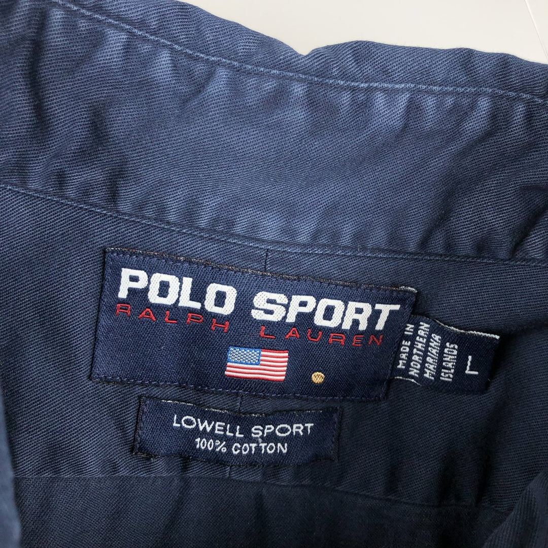 Ralph Lauren POLO SPORT long-sleeved cotton shirt, men's size L (approx.) cotton navy blue type Vintage Second Hand