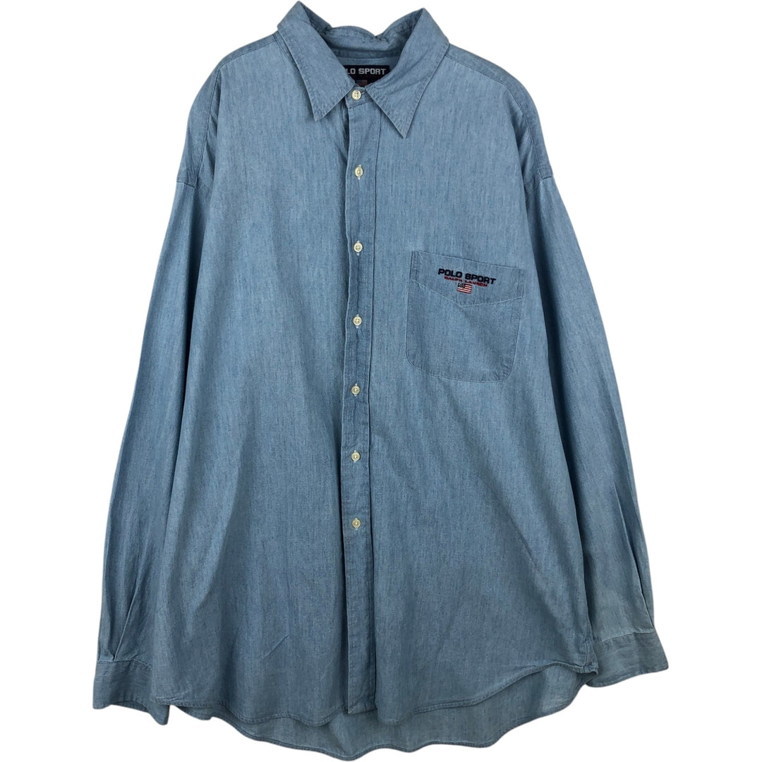 Ralph Lauren POLO SPORT Long Sleeve Cotton Shirt Men's XL cotton Blue type light blue Vintage Second Hand