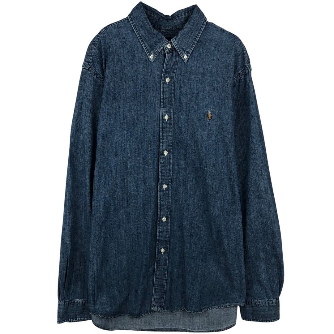 Ralph Lauren long sleeve button down denim shirt, men's XL size cotton blue type Vintage Second Hand