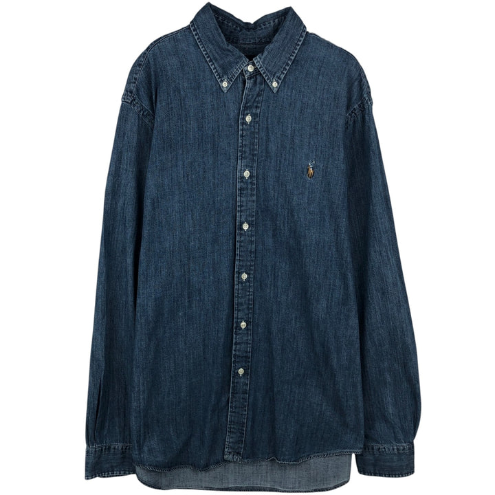 Ralph Lauren long sleeve button down denim shirt, men's XL size cotton blue type Vintage Second Hand