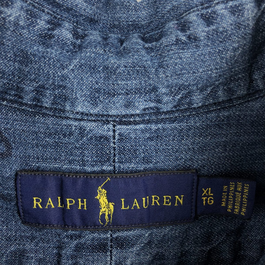 Ralph Lauren long sleeve button down denim shirt, men's XL size cotton blue type Vintage Second Hand