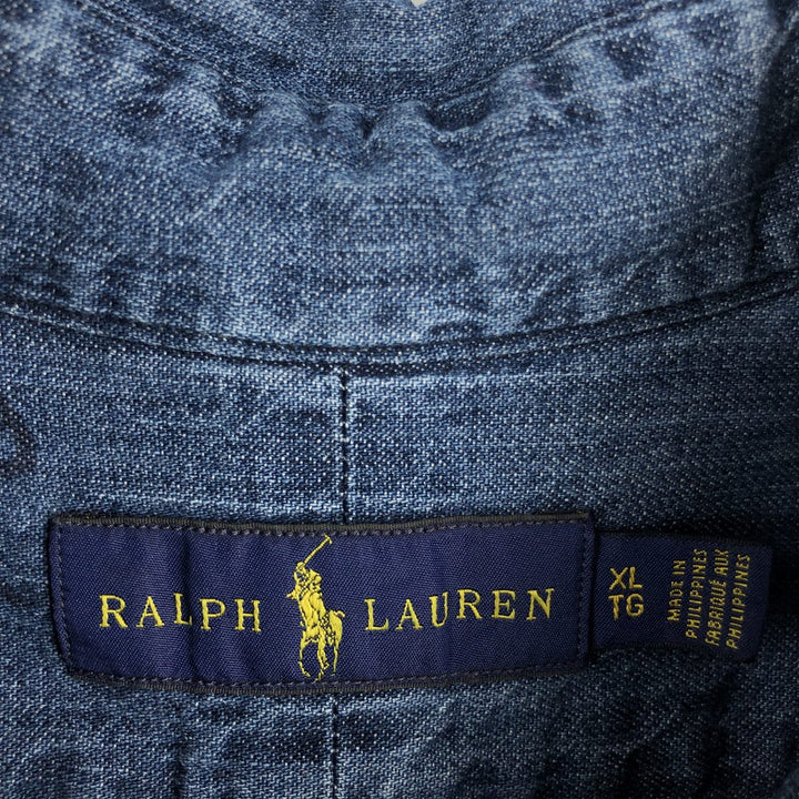 Ralph Lauren long sleeve button down denim shirt, men's XL size cotton blue type Vintage Second Hand