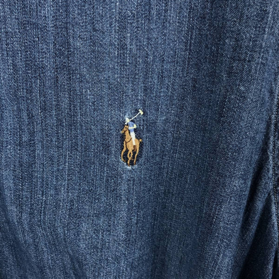 Ralph Lauren long sleeve button down denim shirt, men's XL size cotton blue type Vintage Second Hand