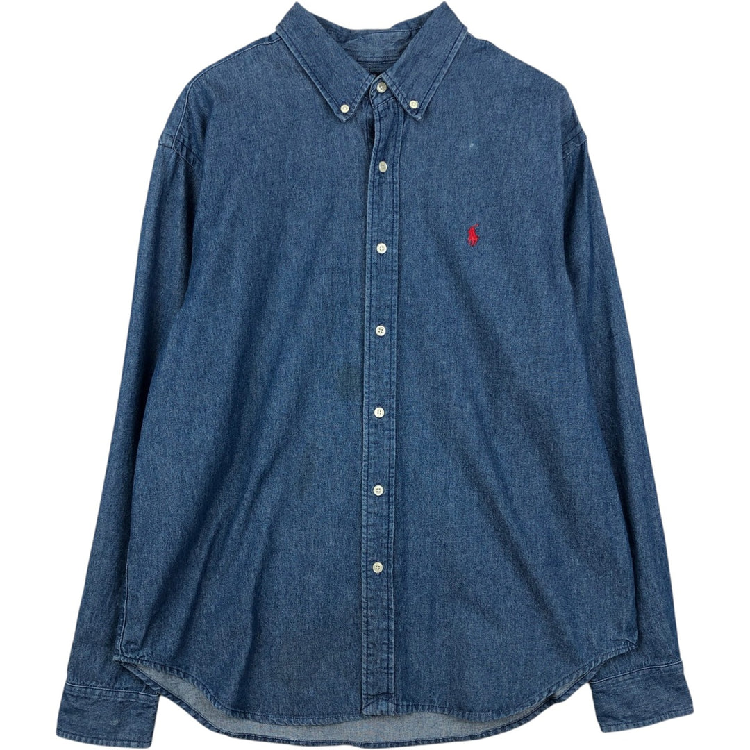 Ralph Lauren POLO by Ralph Lauren Long-Sleeve Button-Down Denim Shirt, Men's Size XL (approx.) cotton blue type Vintage Second Hand