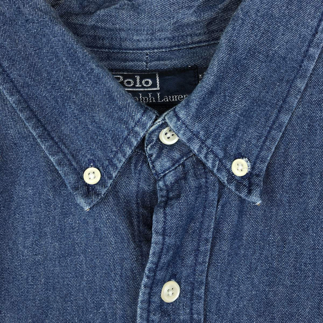 Ralph Lauren POLO by Ralph Lauren Long-Sleeve Button-Down Denim Shirt, Men's Size XL (approx.) cotton blue type Vintage Second Hand