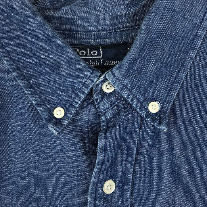 Ralph Lauren POLO by Ralph Lauren Long-Sleeve Button-Down Denim Shirt, Men's Size XL (approx.) cotton blue type Vintage Second Hand