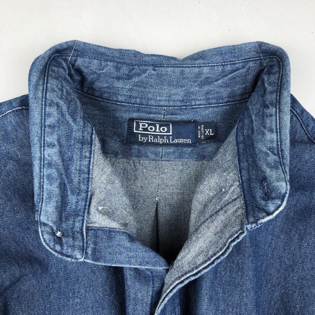 Ralph Lauren POLO by Ralph Lauren Long-Sleeve Button-Down Denim Shirt, Men's Size XL (approx.) cotton blue type Vintage Second Hand