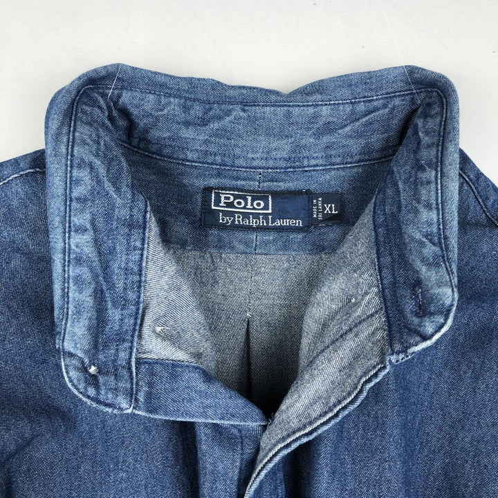 Ralph Lauren POLO by Ralph Lauren Long-Sleeve Button-Down Denim Shirt, Men's Size XL (approx.) cotton blue type Vintage Second Hand