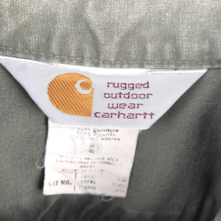Carhartt Long-Sleeve Button-Down Work Shirt, Made in USA, Men's Size L (approx.) cotton Khaki type Vintage Second Hand