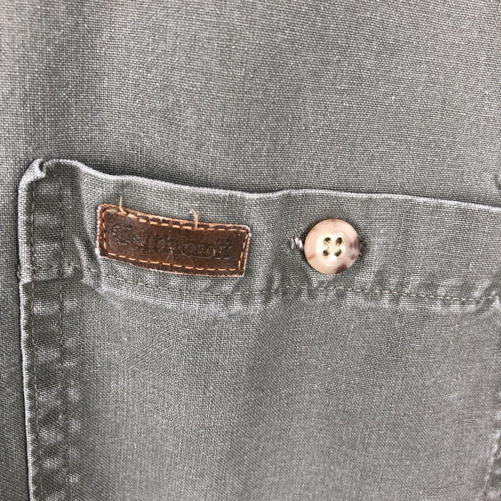 Carhartt Long-Sleeve Button-Down Work Shirt, Made in USA, Men's Size L (approx.) cotton Khaki type Vintage Second Hand