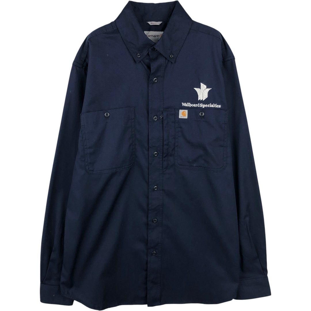 Carhartt Relaxed Fit Advertising Long-Sleeve Button-Down Work Shirt, Men's Size M (approx.) cotton navy blue type Vintage Second Hand