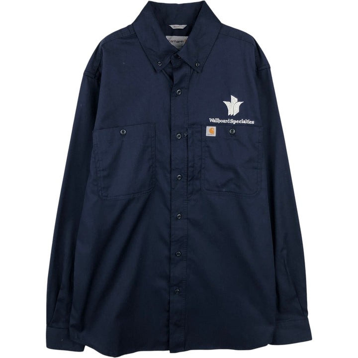 Carhartt Relaxed Fit Advertising Long-Sleeve Button-Down Work Shirt, Men's Size M (approx.) cotton navy blue type Vintage Second Hand
