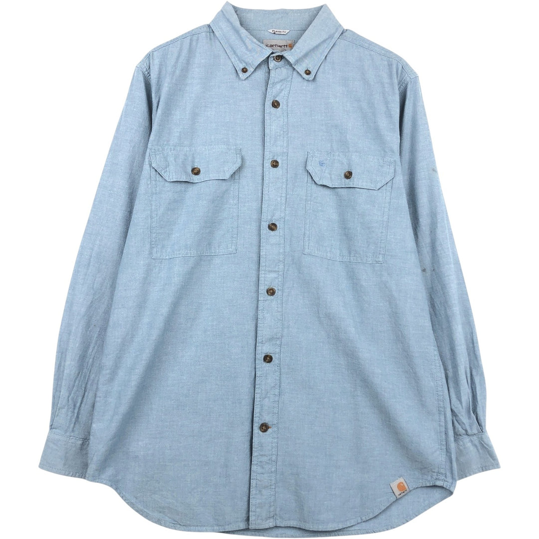 Carhartt Relaxed Fit Long Sleeve Button-Down Work Shirt, Men's Size Medium cotton Blue type light blue Vintage Second Hand