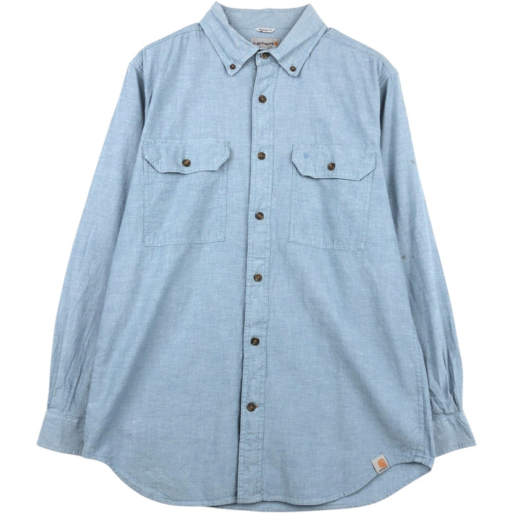 Carhartt Relaxed Fit Long Sleeve Button-Down Work Shirt, Men's Size Medium cotton Blue type light blue Vintage Second Hand