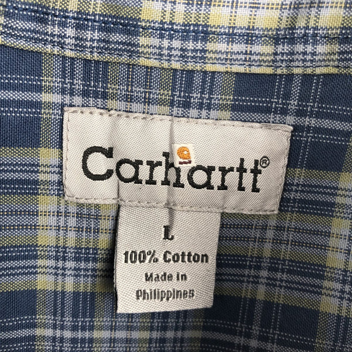 Carhartt Check Pattern Long Sleeve Button-Down Work Shirt, Men's Size L cotton blue type Vintage Second Hand
