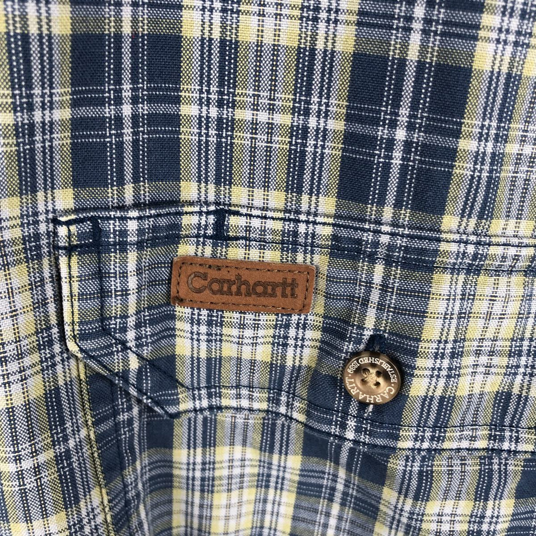 Carhartt Check Pattern Long Sleeve Button-Down Work Shirt, Men's Size L cotton blue type Vintage Second Hand
