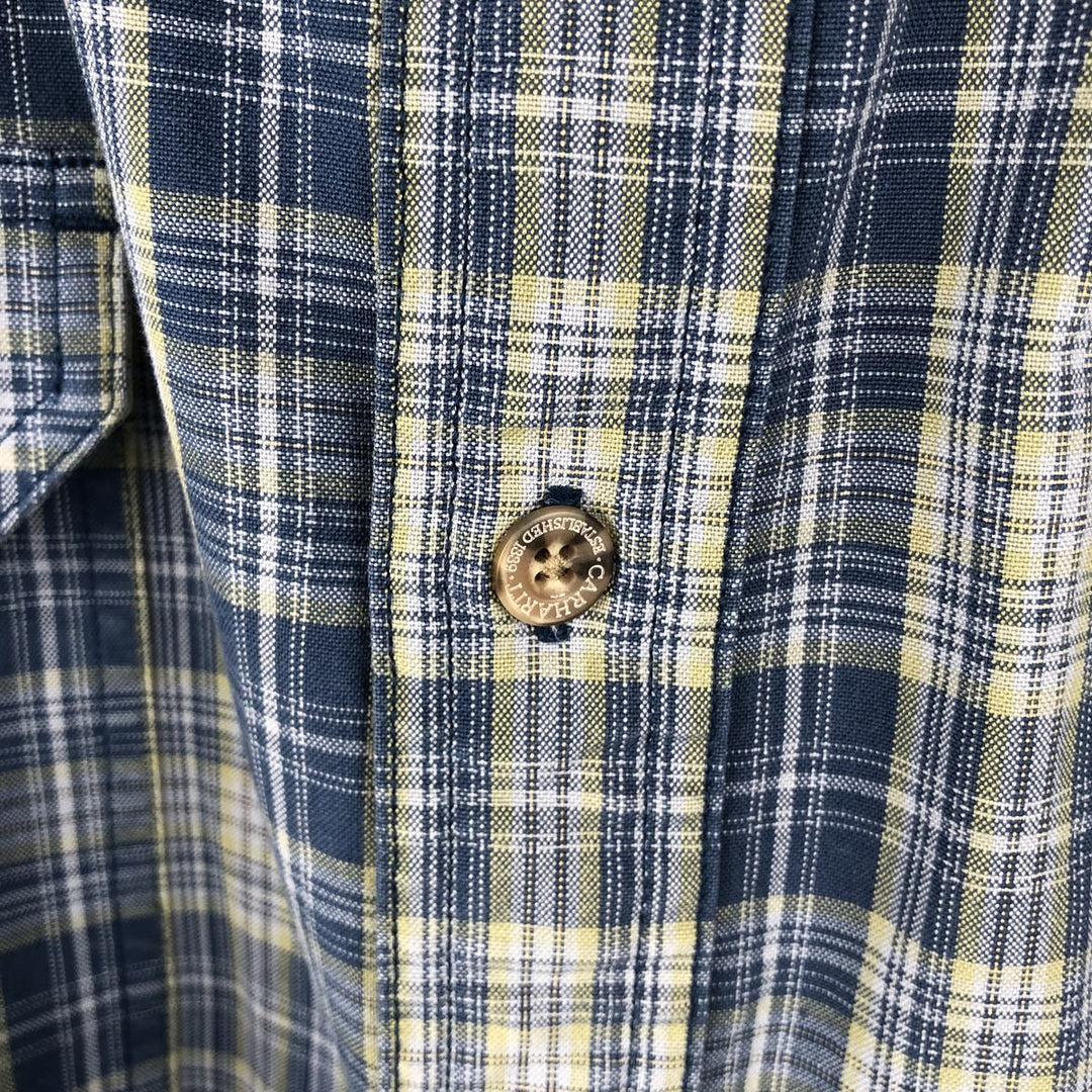 Carhartt Check Pattern Long Sleeve Button-Down Work Shirt, Men's Size L cotton blue type Vintage Second Hand